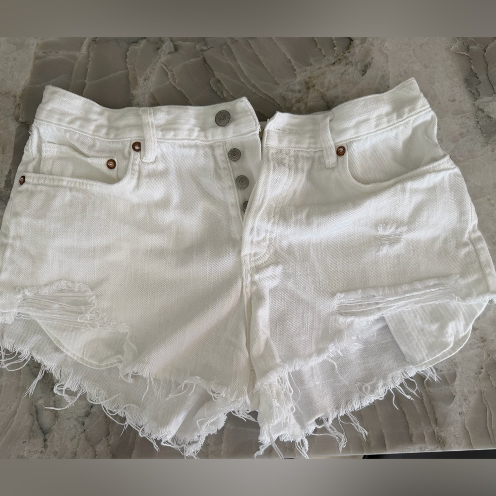White Distressed Denim Shorts by Free People